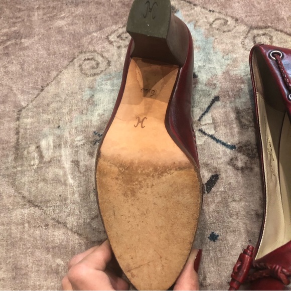 Cole Haan red/wood leather heeled loafers - Picture 4 of 6